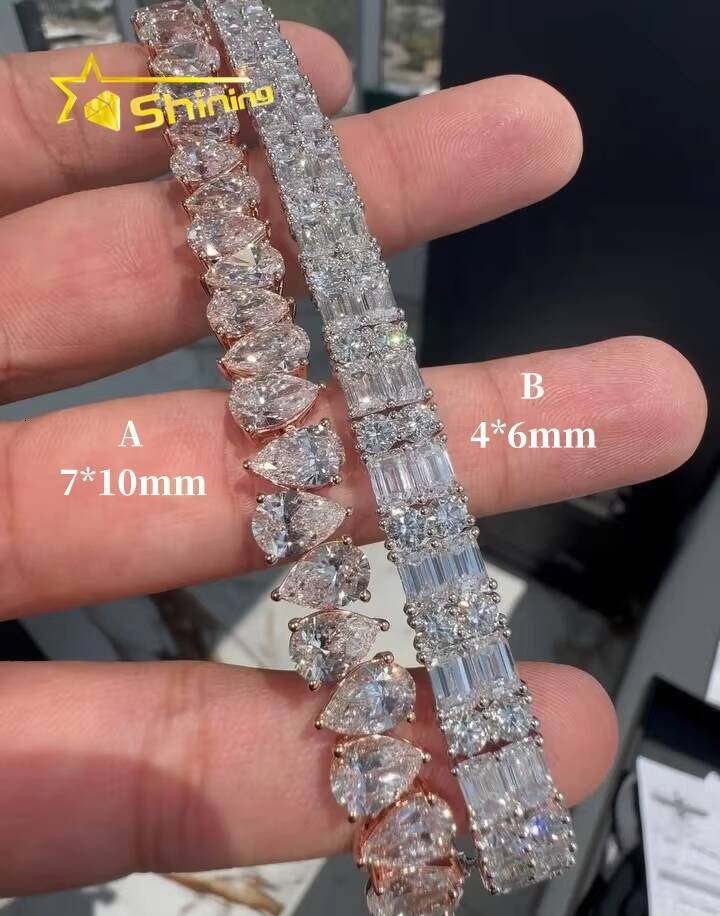 Fashion Jewelry Pear Shape High Quality D Color VVS Diamond Hip Hop 925 Silver Moissanite Bracelet