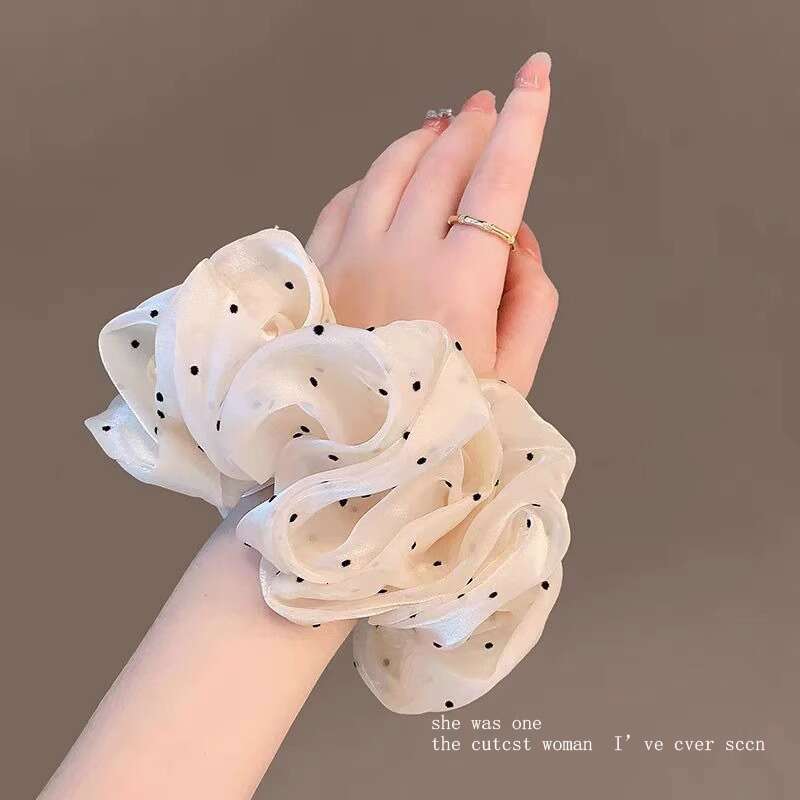 French Style Gentle Polka Dot Large Fat Tie Pearl Gradient Elegant Bun Ring Ponytail Rope New Hair Accessory