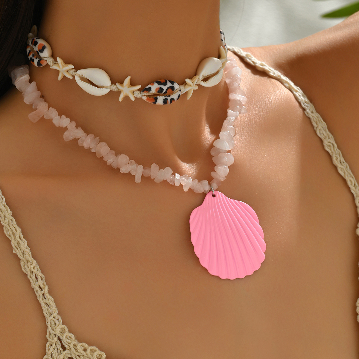Summer Ocean Style Exaggerated Shell Pendant Light Niche Dyed Stone Jewelry Necklace for Women Jewelry for Women