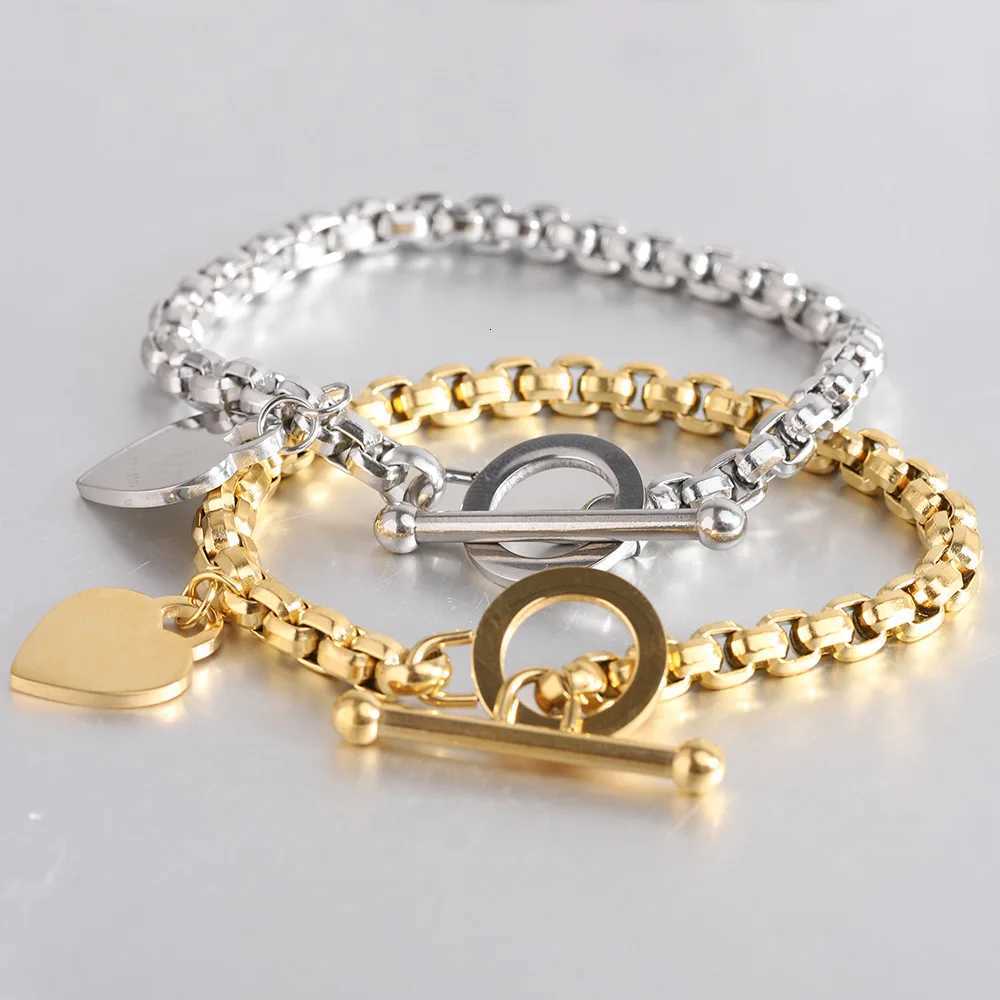 6MM Hand Chain Stainless Steel Heart Bracelet for Women OT Lock Girls Jewelry Accessories Party Birthday Gift W250728