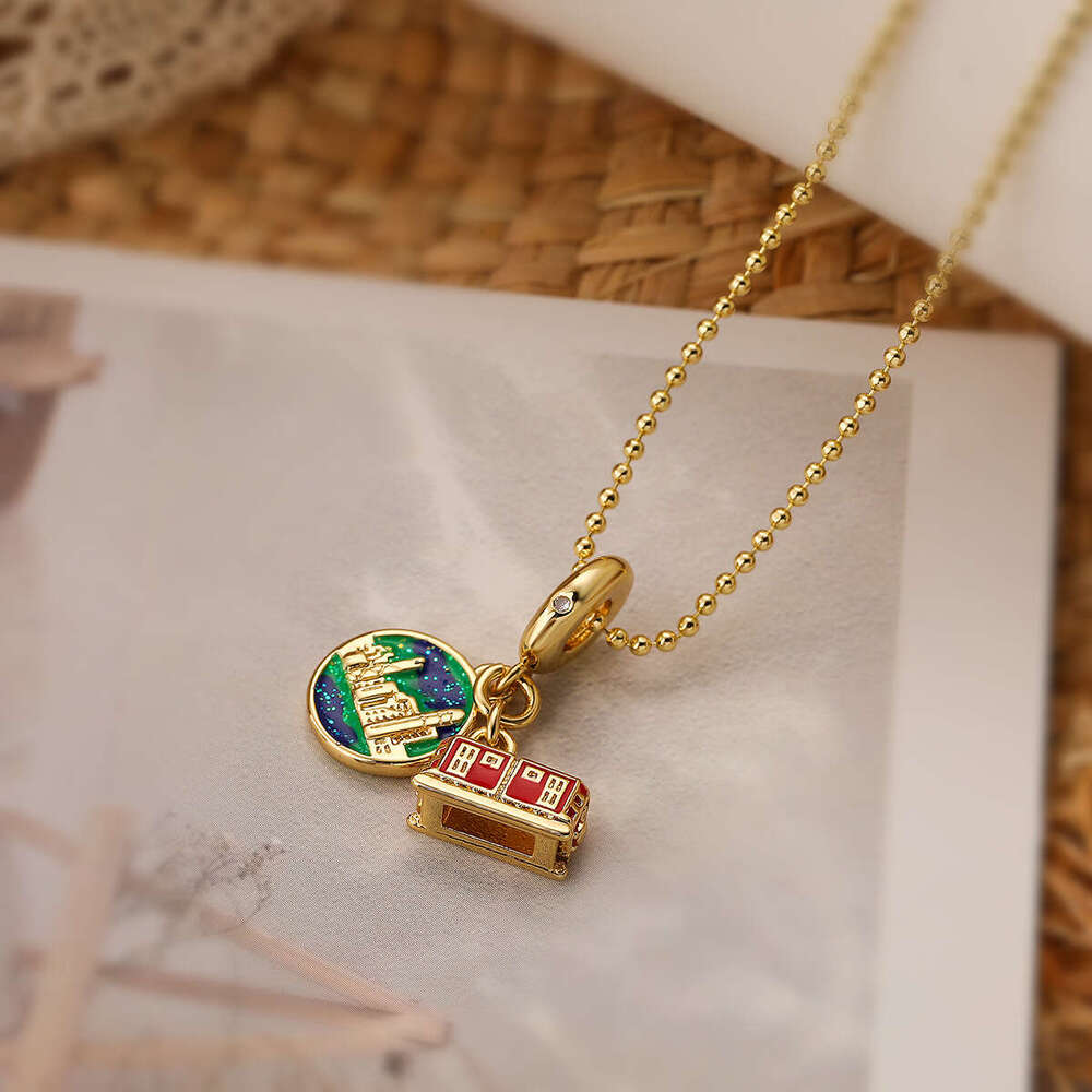 Aogu Creative Copper Gold-Plated Zircon Camera Passport Pendant Necklace for Women INS Internet Celebrity Niche Personality Clavicle Chain