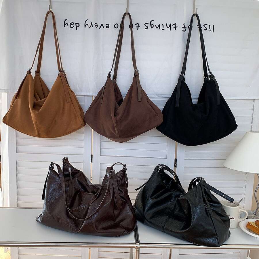 New Tote for Women, Large Capacity Shoulder Bag, Ins Style Soft Leather Fashion Versatile Suede Commuter Bag