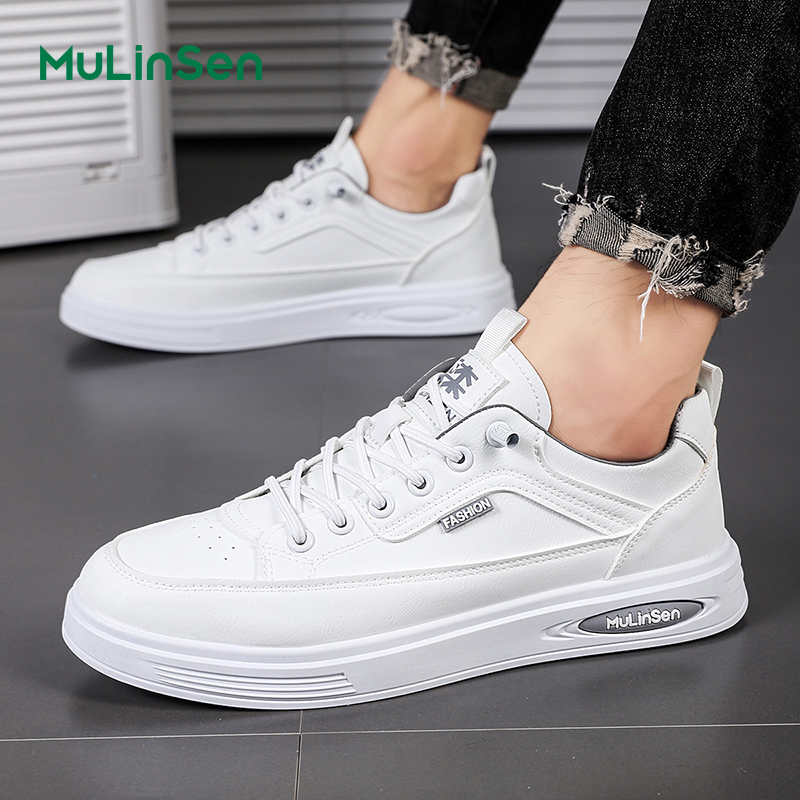 Mulinsen summer men's casual shoes 2025 new genuine leather breathable sneakers men's versatile trendy white shoes for work