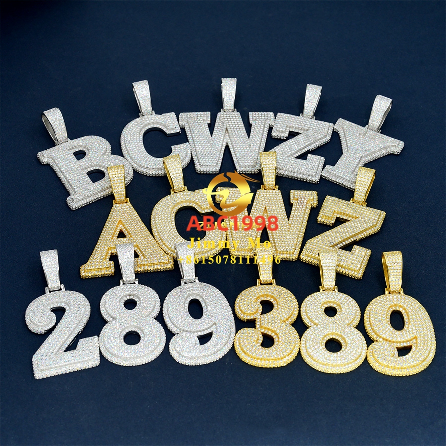 Custom Luxury Jewelry 925 Sterling Silver Iced Out VVS1 Moissanite Diamond Initial Letter Pendant Chain Pendant