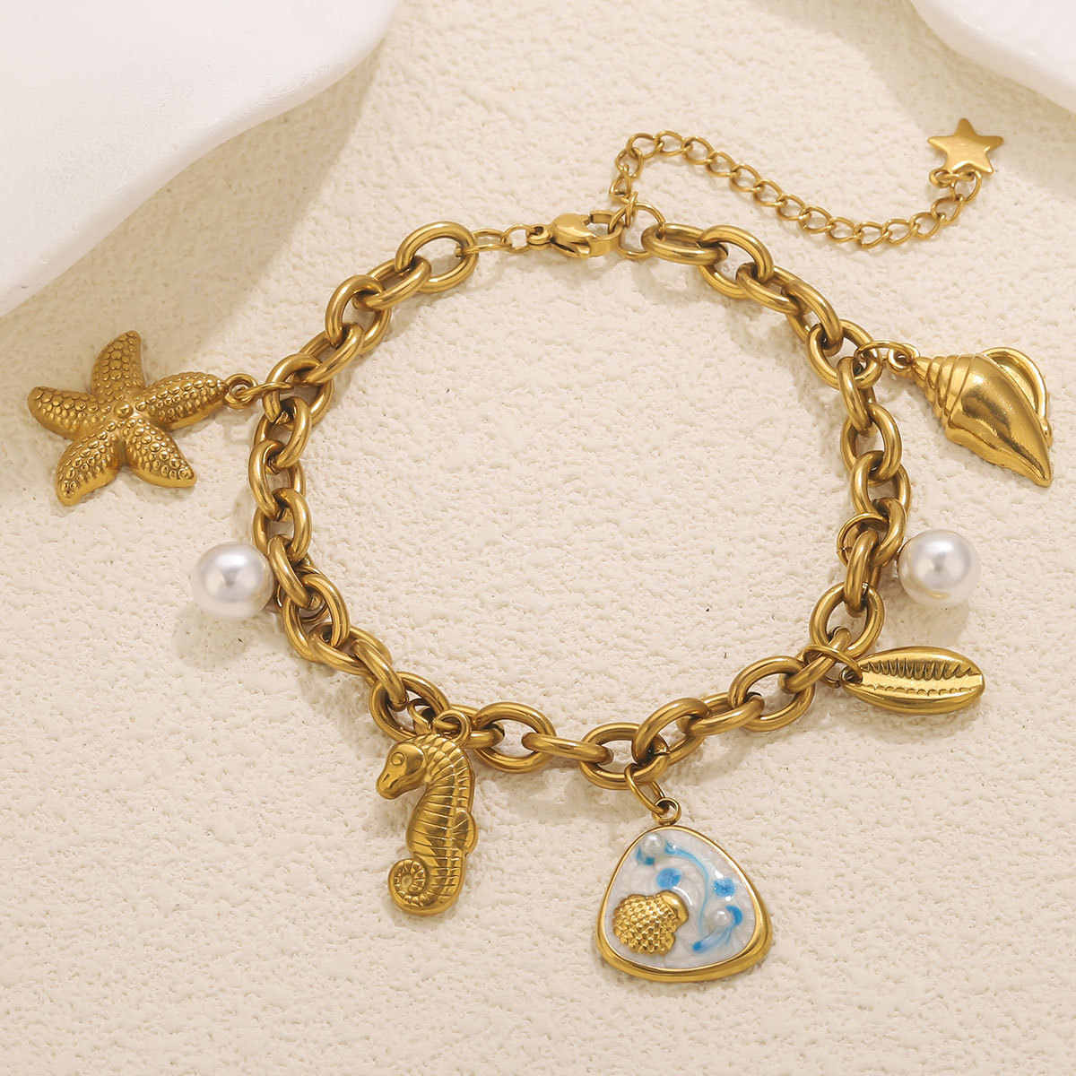 Durable Non-Fading Ti-Titanium Starfish Design Pearl Necklace Accessory