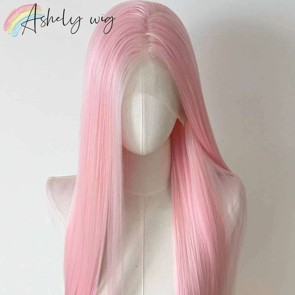 Light Pink For Women Human Hair Lace Front 26Inch Long Straight Synthetic Wigs Soft Natural Heat-Resistant Fiber Cosplay Wig