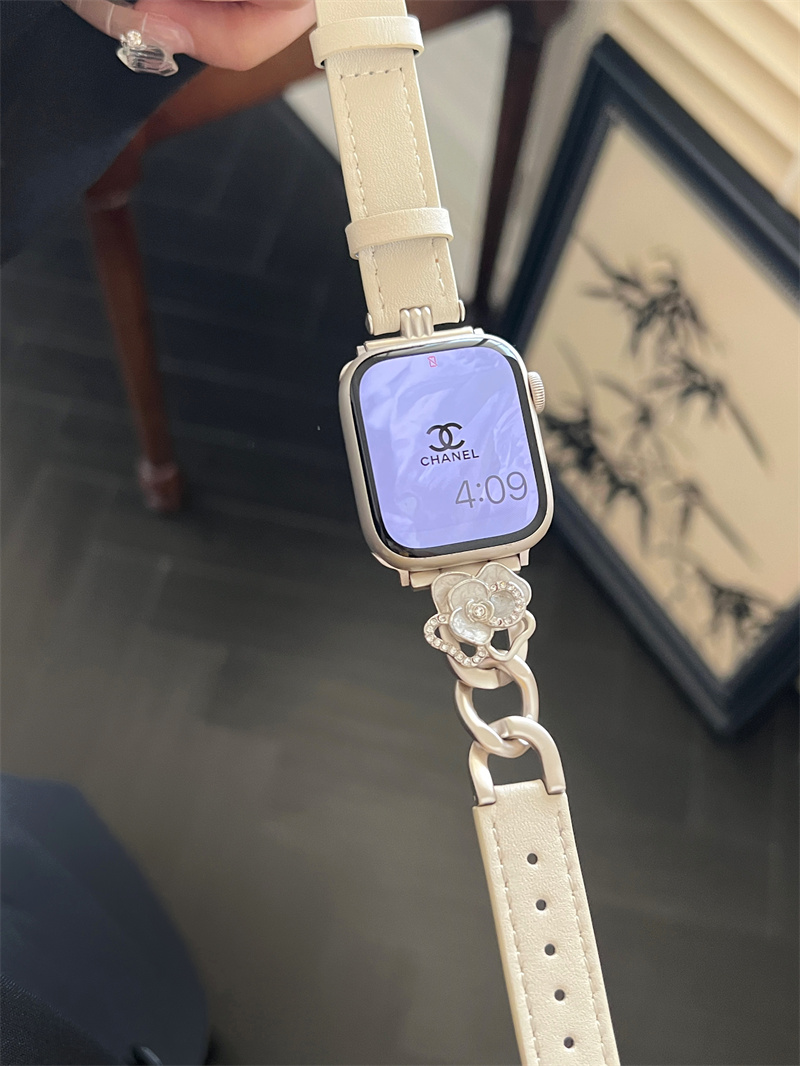 Luxury camellia flower designer apple watch band for iWatch series 10 9 8 7 6 5 4 3 ultra 2 Fashion Leather Smart Straps 42mm 38mm 40mm 44mm 41mm 45mm