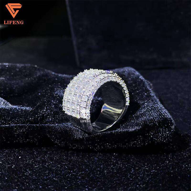 Fine Jewelry Ice Out Sier Solid VVS Moissanite Wedding 5 Rows Dia Engagement Couple Ring