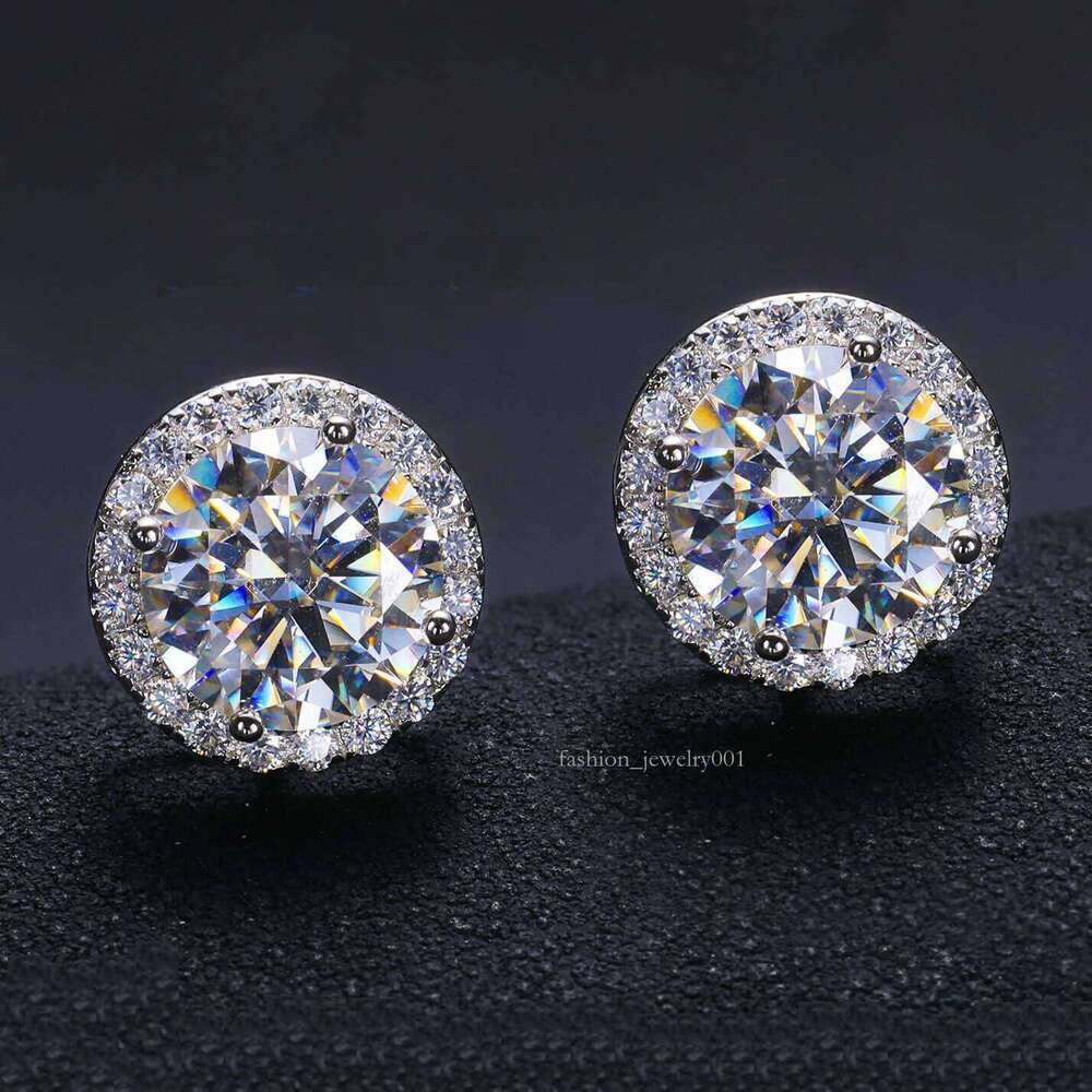 Fine Jewelry Screw Back Women Gold Plated Sterling Sier Iced Out VVS Moissanite Dia Halo Stud Earrings For Men