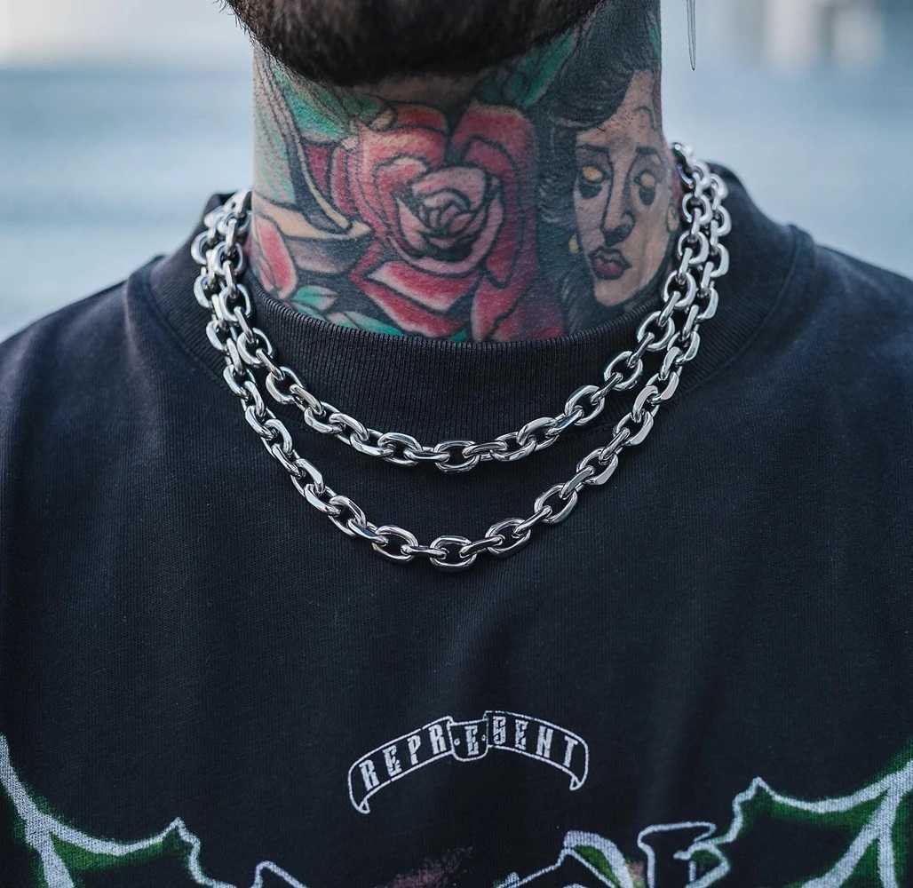 8mm Chunky Beveled Cable Link Chain Necklace Stainless Steel Grunge Jewelry Punk Gothic Necklace Gift for Him XJ250708