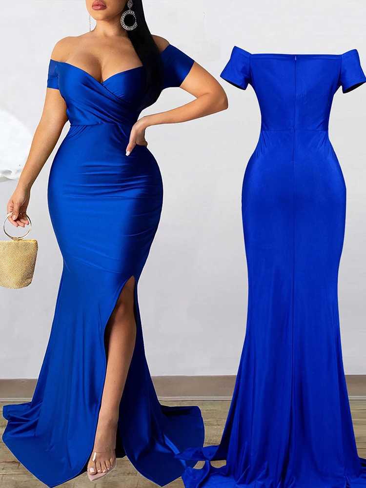 Classic High Slit Evening Dress Women Solid Maxi Long Dresses With Sleeves Wedding Bridesmaid Elegant Party Dresses 2025 Women Z250728
