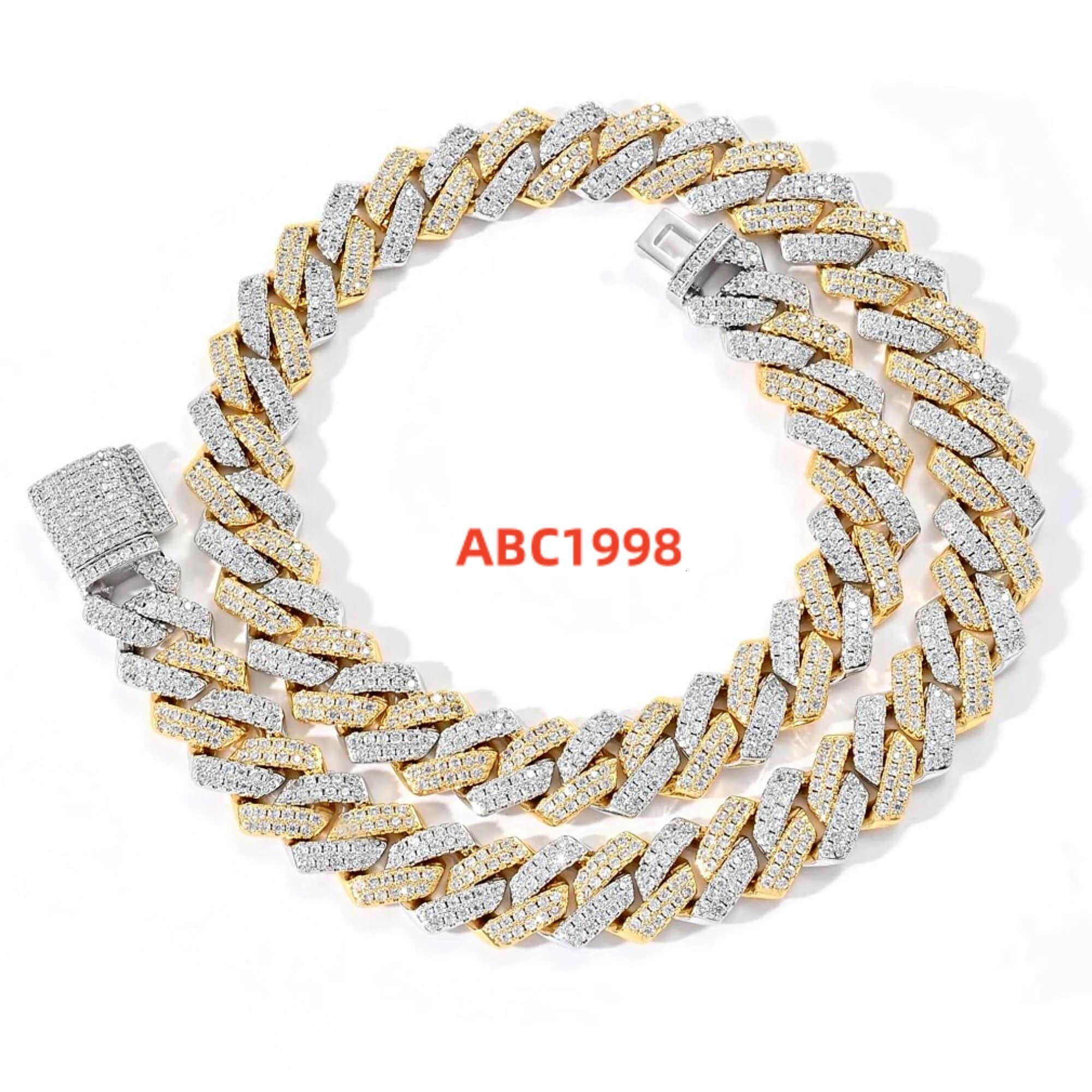 Two tone diamond chain crafted in 925 sterling silver with high quality moissanite diamonds vvs clarity cuban chain collection