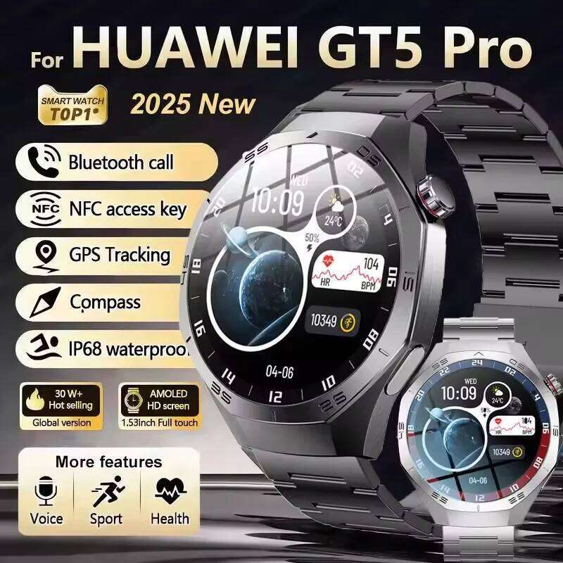 2025 New For Huawe- GT5 Pro Smart Watch Men AMOLED Screen GPS Motion trectory Heart Rate Bluetooth Calls SmartWatch Waterproof