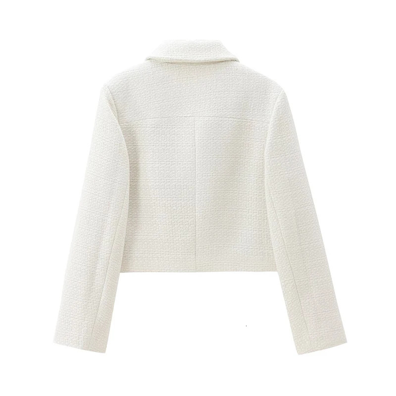 Women With Pockets Tweed Jacket Long Sleeve Lapel Collar Female Cropped Coat High Street Elegant Outerwear 250728