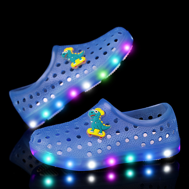 LED Light-Up for Toddlers Dinosaur Children's Garden Water Shoes Breathable Sandals Beach Non-Slip Kids Clogs