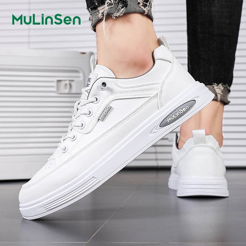 Mulinsen summer men's casual shoes 2025 new genuine leather breathable sneakers men's versatile trendy white shoes for work