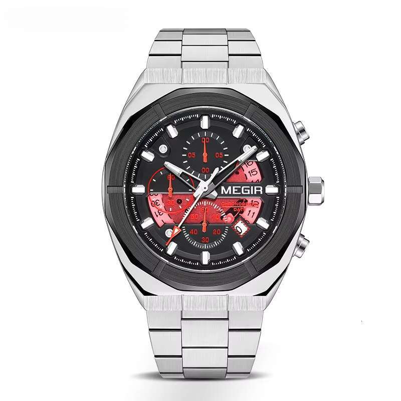 DHgargets MEGIR 2225G Men's Fashion Sports Watch - 45mm Stainless Steel, Waterproof 30M, Luminous, Date, Multifunction Quartz Watch