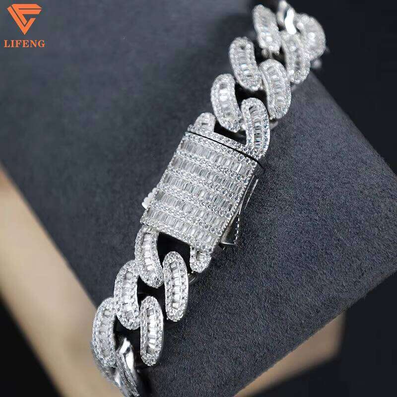 High Quality Women Trendy Accessories 10mm Simple Moissanite Sier Color Chain Fashion Cuban Bracelet Set