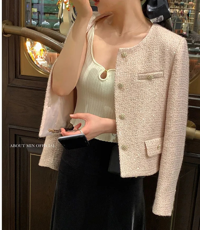 Fashion Small Fragrance Style Coat Womens Spring and Fall Elegant French Short Jacket Slim Casual Tweed Top Y2K 250728