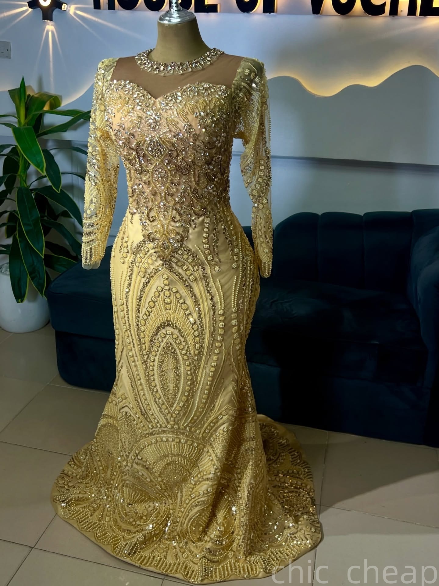 Gold Mermaid Prom Dresses 2025 Crystals Beaded Sheer Neck Sparkly Evening Formal Party Second Birthday Engagement Gowns Plus Size Dress For Special Oc
