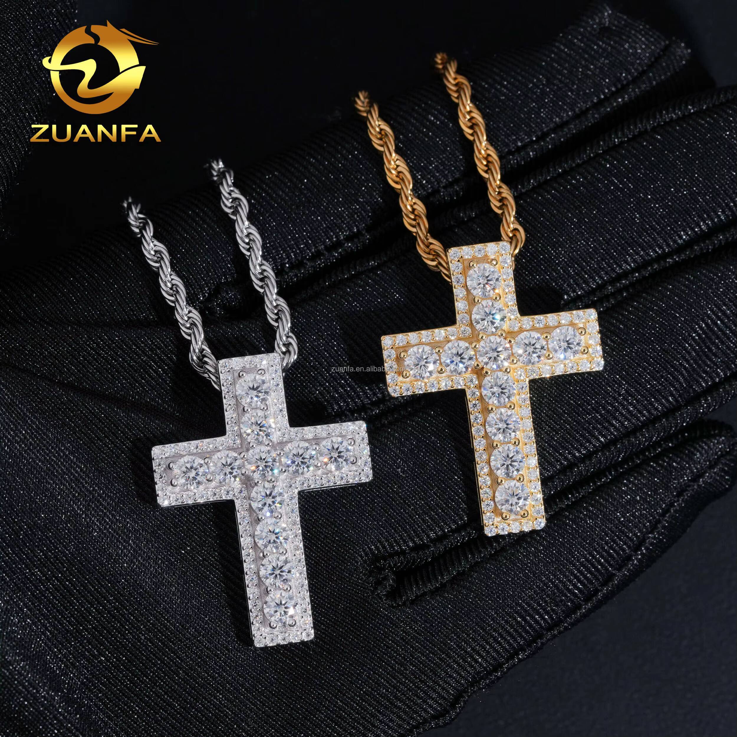 Ship in USA Warehouse Unique Design Rapper Popular Jewelry Iced Out Hip Hop S925 14k Gold Plated VVS1 Moissanite Cross Pendant
