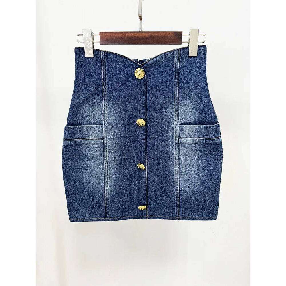 Modphy Quality Women'S Double Breasted Slim Fit Denim Blazer Long Sleeve Jean Jacket High Waisted Pencil Mini Skirt Set