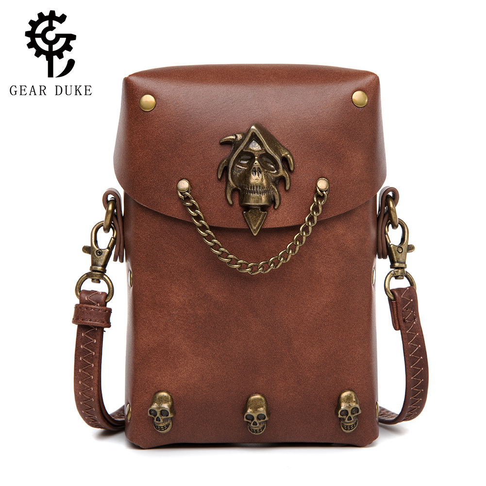 Color-Block Rivet PU Leather Women's Shoulder Medieval Steampunk Owl Small Square Crossbody Bag ddmymoon