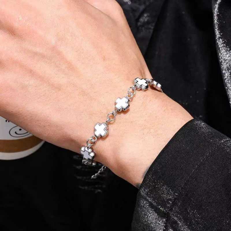 Punk Black White Cross Bracelet Bangles for Men Women Fashion Multi Layered Thick Chain Bracelet Hip Hop Street Jewelry Gifts W250728