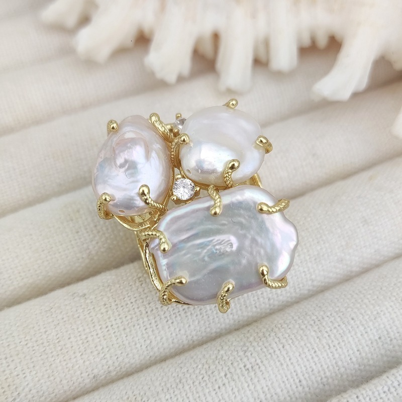 Natural Freshwater Pearl Baroque Ring Pearl Index Finger Ring Irregular Pearl Ring250603