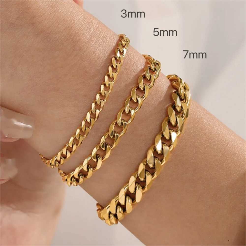 3/5/7mm Width Minimalist Trendy Cuban Chain Bracelet Classic Stainless Steel Chains Bracelets for Men and Women Jewelry Gift W250728