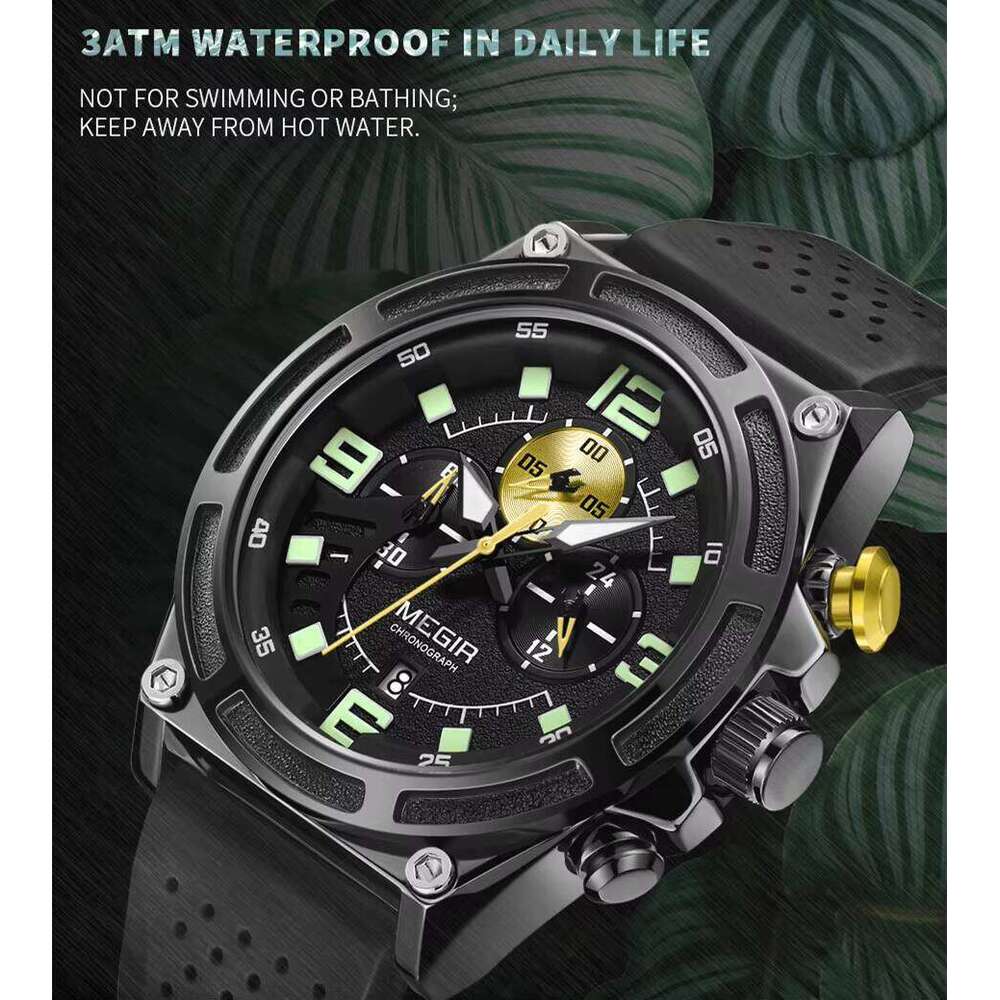 MEGIR Men's Sports Chronograph Watch - 47mm Silicone Strap, Waterproof, Luminous - Bulk Wholesale