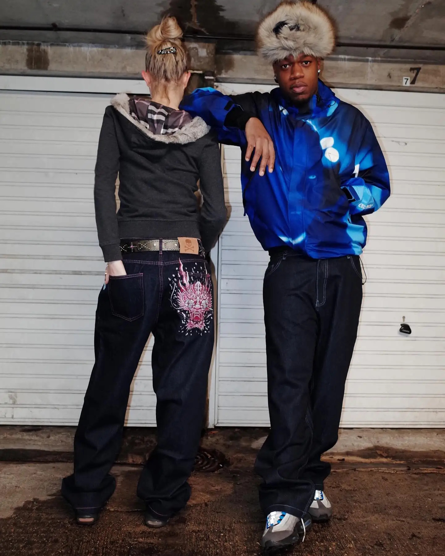 High Street Embroidered dragon pattern vintage Jeans Streetwear Y2K Straight Low Waist Pants Embroidery Fashion Blue Jeans 250728