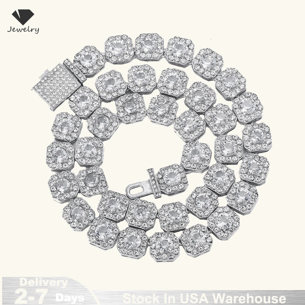 Square Zircon Tennis Chain Men Necklace Real 14K Gold Plated Hip Hop Rock Street Jewelry Iced Out Charms from USA 250722