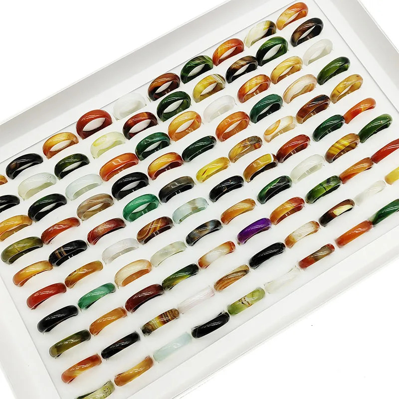 20pc/Lot Wholesale Bohemia Mix Color Agate Stone Finger Rings For Women Natural Grain Joint Ring Girl Party Wedding Gift 250723