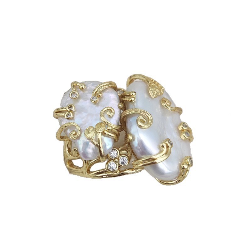 Natural Freshwater Pearl Baroque Ring Pearl Index Finger Ring Irregular Pearl Ring250603