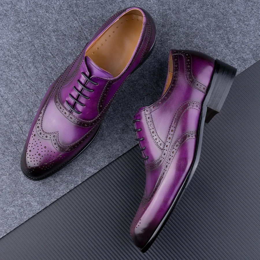 Trendy Mens Dress Shoes Genuine Leather Oxford Handmade Wedding Party Banquet Dress Carving Craft Adult Shoe Original n 250723