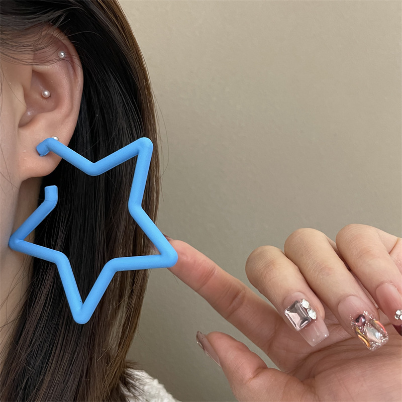 2025 New Super Large Five-Pointed for Women S Sier Needle Dopamine Candy Colorful Star Hoop Earrings