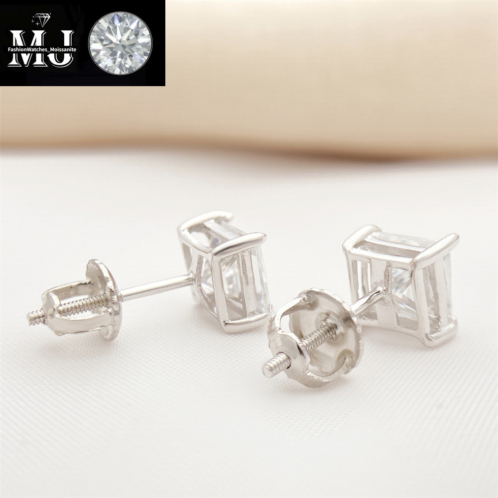 stud designer for women sterg sier 4 prong High-end luxury earrings pass dia tester vvs1 square moissanite earrings gold mens earring jewelry valentin