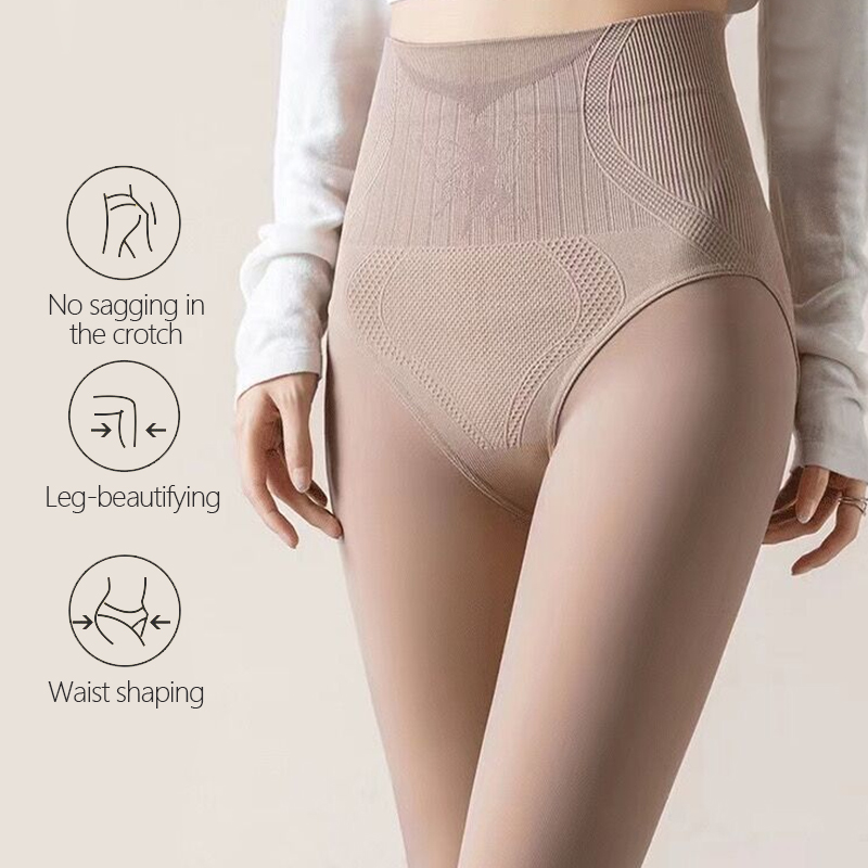 Water-light high-waisted tummy-control stockings for spring, summer, and fall in nude color, thin style, leg-flattering stockings for women, medium-th