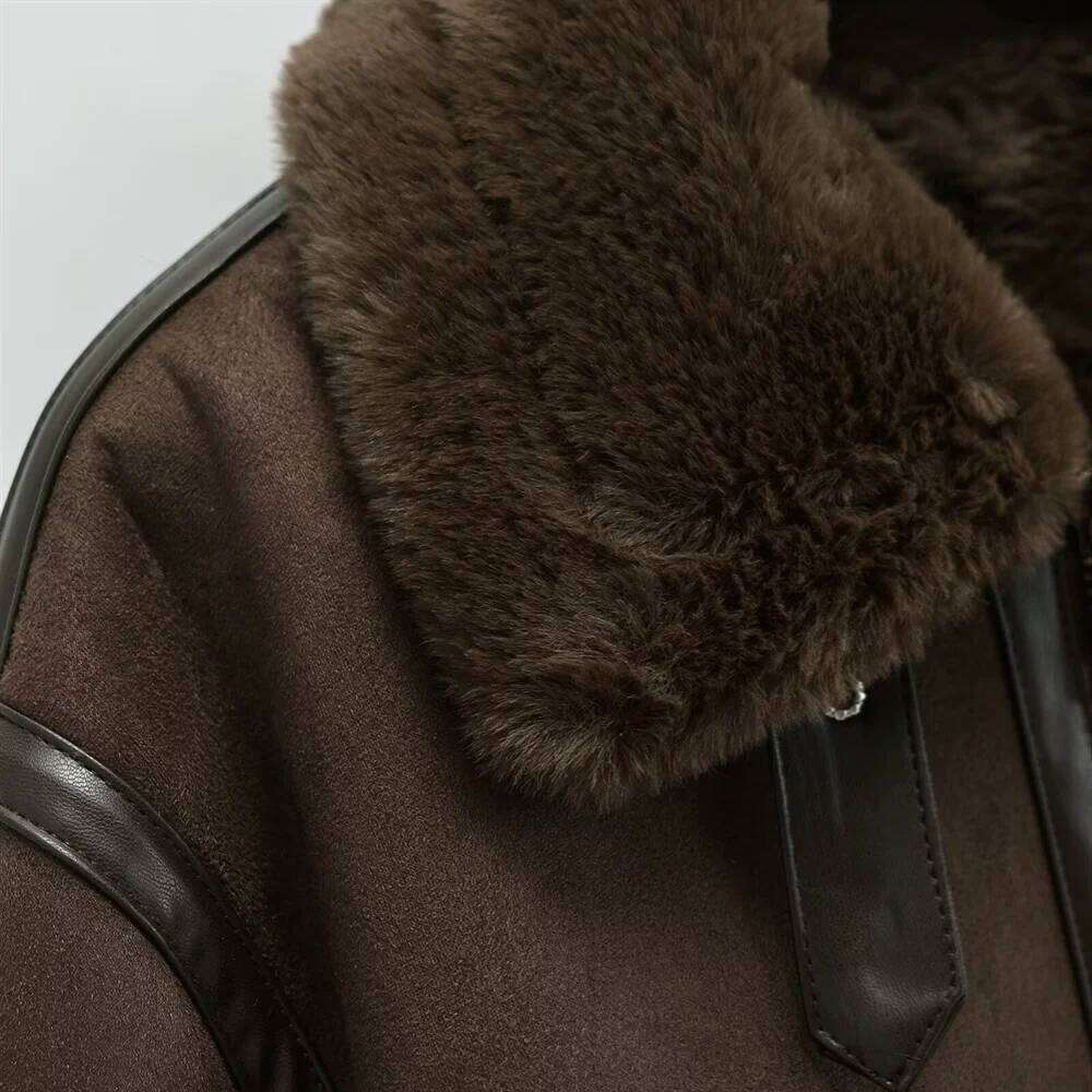 2024 Women's Autumn And Winter New Fur Effect Double-Sided Coat Motorcycle Jacket Short Lapel