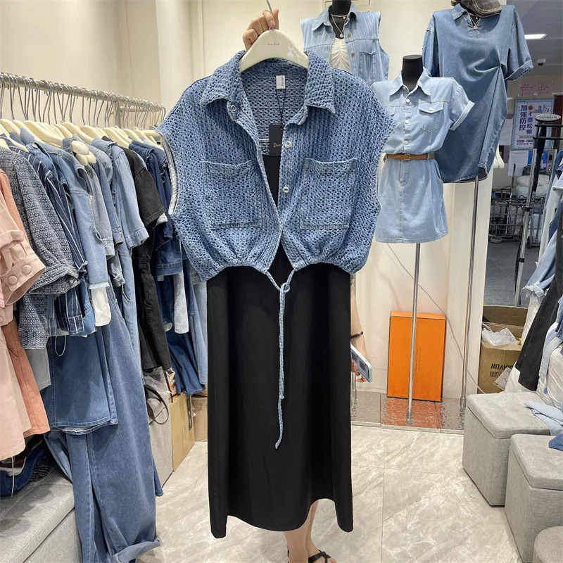 Drawstring Waistcoat Jean Jacket Jaqueta Feminina Short Sleeve Denim Coat Chaqueta Mujer Women Crop Shirt Korean Tops Y2k Vest 250728