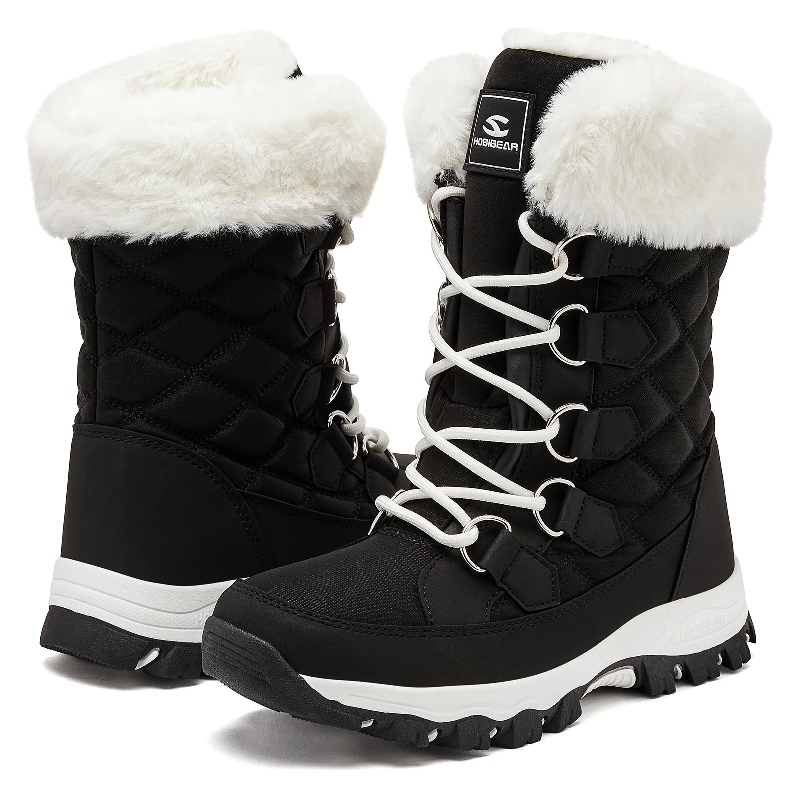 HOBIBEAR Winter Snow Boots Womens Non Slip Outdoor Waterproof Mid Calf Boots with Warm Faux Fur Lined Fashion Shoes 250725