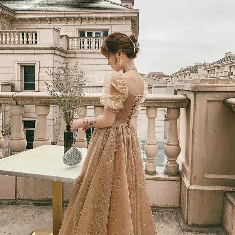 Evening Dress New Temperament Banquet Winter Hostess of Annual Meeting Golden Long Dignified Champagne Dress for Women Z250728