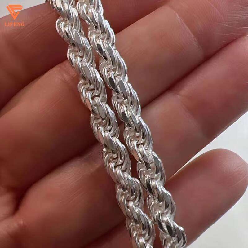 Gold Plated Rope 4mm 5mm Men Necklaces Women Chains S Sterling Sliver Plain Chain Necklace