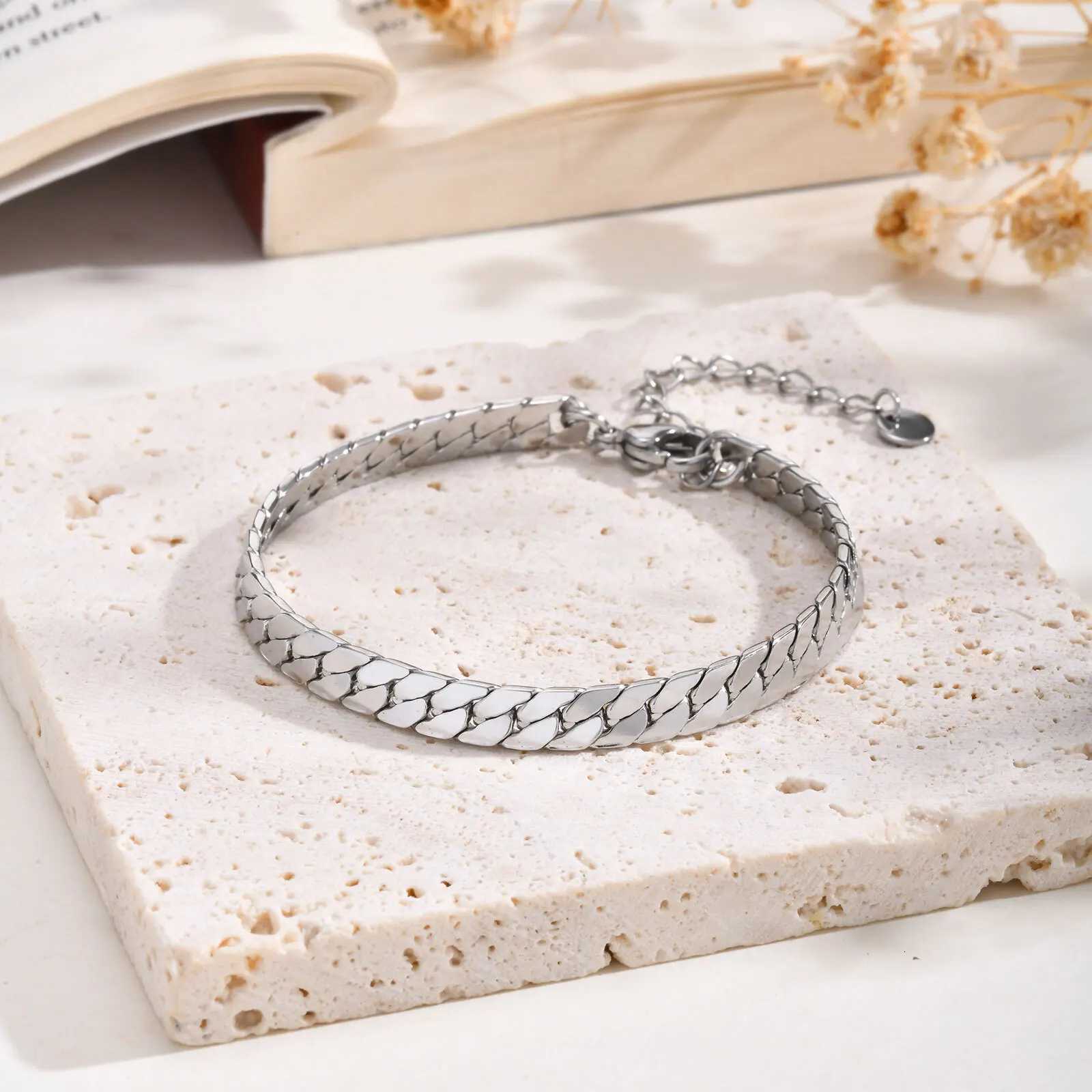 Flat Cuban Chain Bracelets for Men Boys Stainless Steel Adjustable Chain Links Wristband Stylish Men Accessories Jewelry Gifts W250728