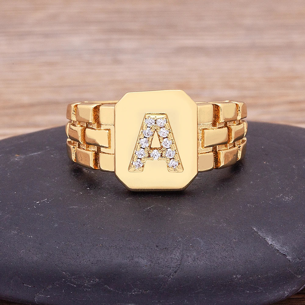 Fashion A-Z Letters Initial Alphabet Zircon Charm Opening Rings Adjustable For Women Men Lovers Finger Jewelry Accessories 250723