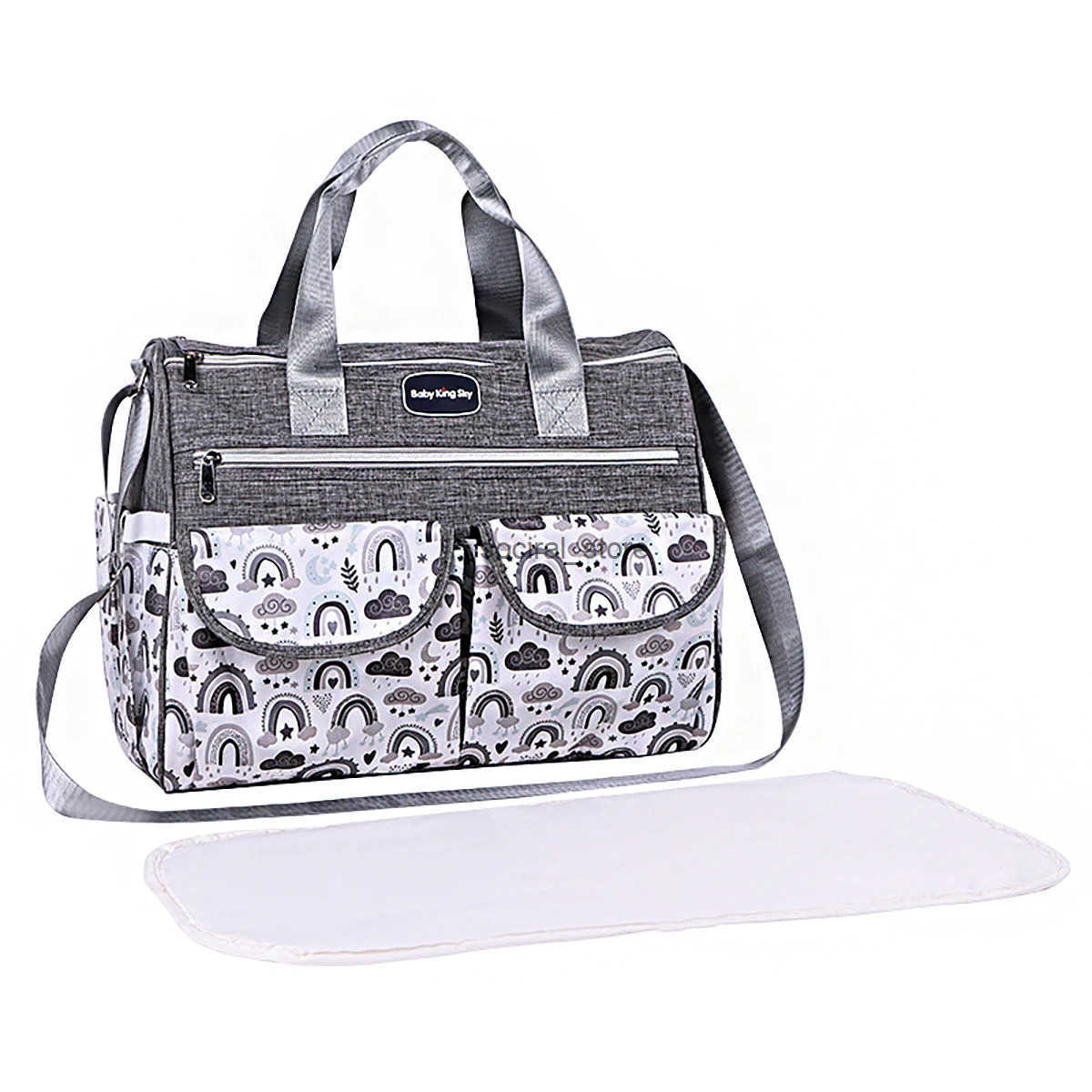 New Fashionable Cloud Printed Shoulder Mommy BagF rontD oubleF lapk etP antsM ultiFunctionalLa rgeCapacityCro ssBodyMoth erandB aby BagS atch elDiape 