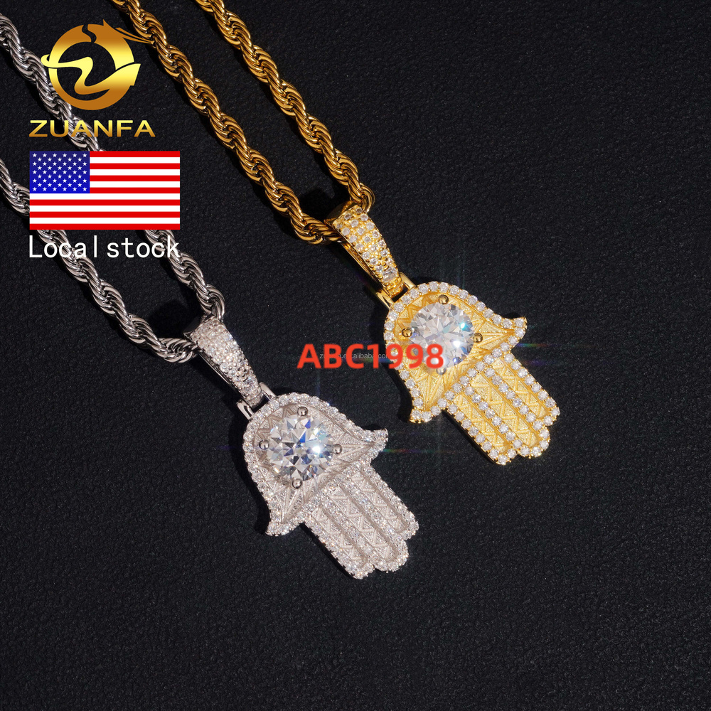 Fashion Luxury in America Warehouse Rapper Popular Jewelry Iced Out Hip Hop S925 14k Gold Plated VVS1 Moissanite Hamsa Pendant