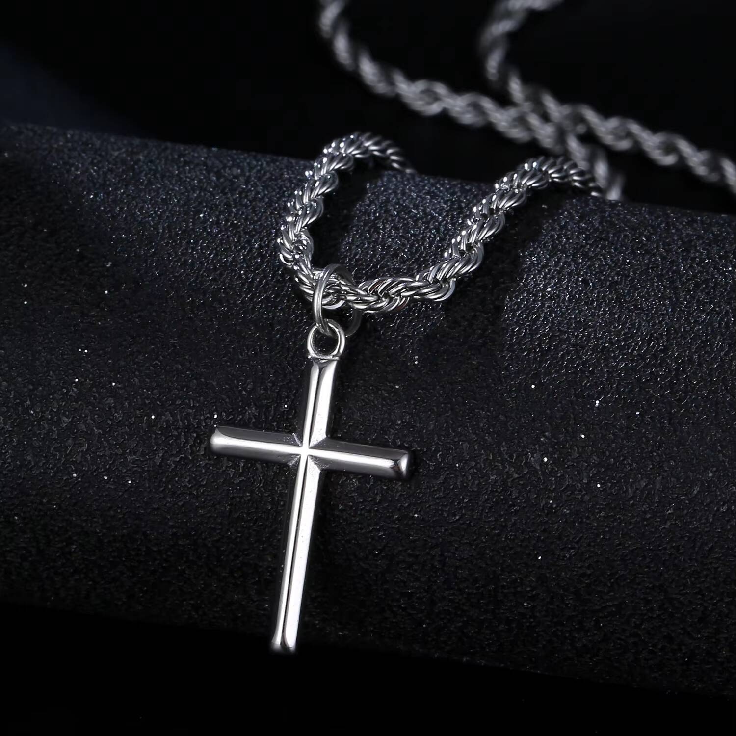 Minimalist 25mm Cross Necklace Stainless Steel Crucifix Charm Gold Silver Rope Chain Women Men Jesus Cross Necklace Gift