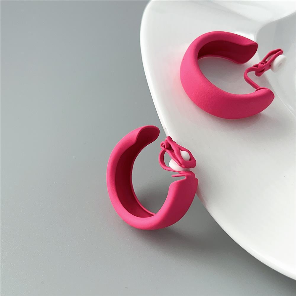 High-End Rose Red Hoop for Women S Sier Needle Clips Earrings Without Piercing Sweet Cool Hot Girl Ear Accessories